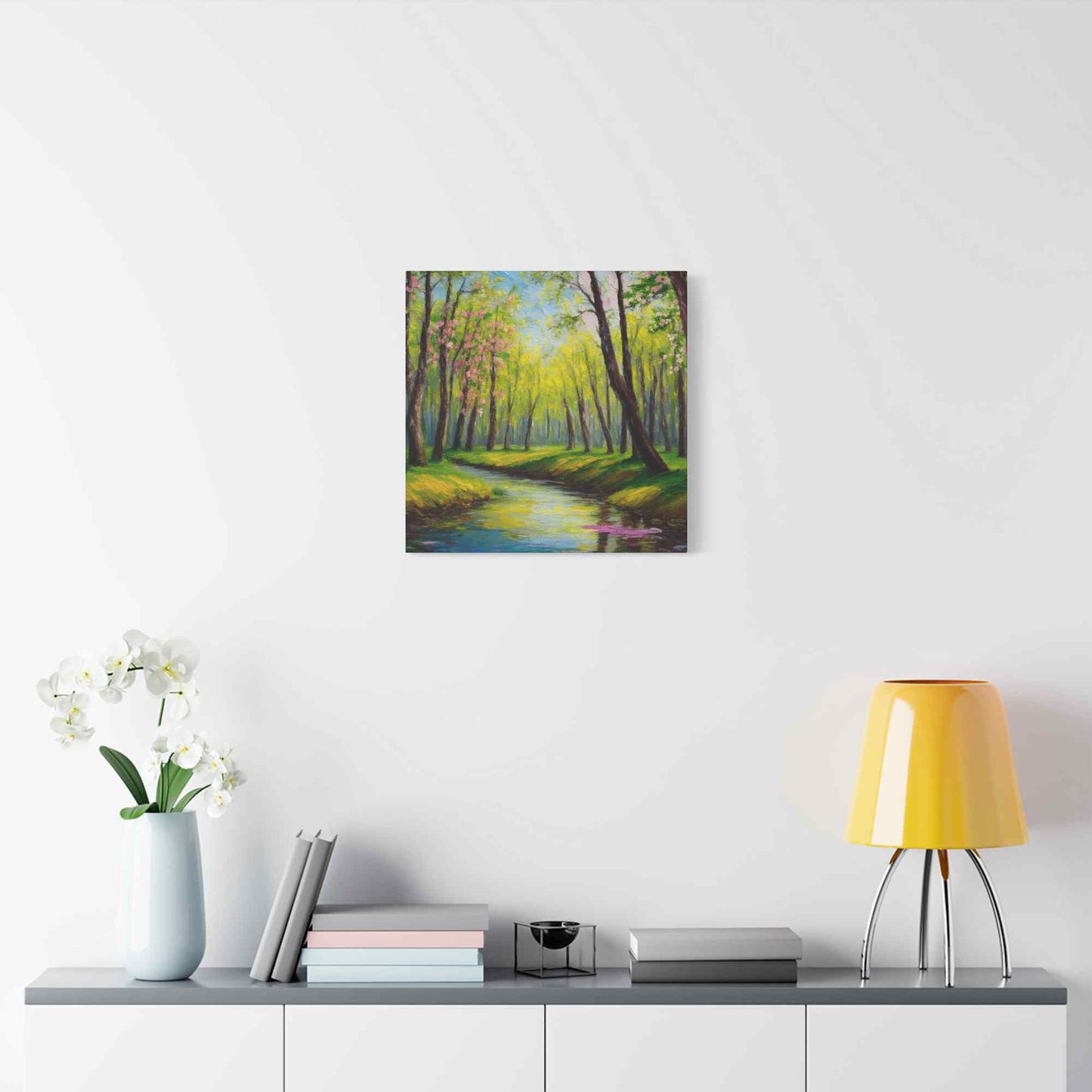 Spring Forest Print Canvas, Oil Paint Print 20x20, 24x24, 30x30, 32x32, 36x36 Art Design Print Pine-Wood Inner Frame MC-98
