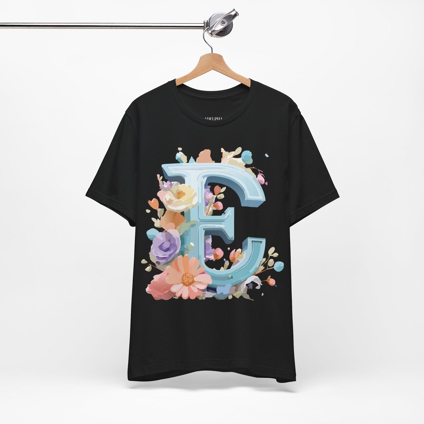 Letter E Graphic Tee Unisex Vintage Inspired Art Design Adelpha Short Sleeve Shirt