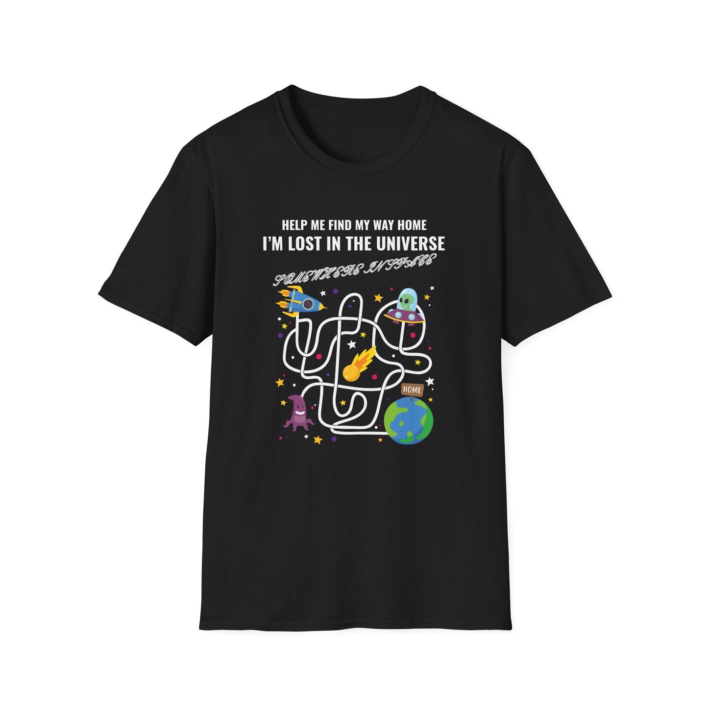 Lost in the Universe Maze TShirt Unisex Cotton Funny Space Puzzle Tee