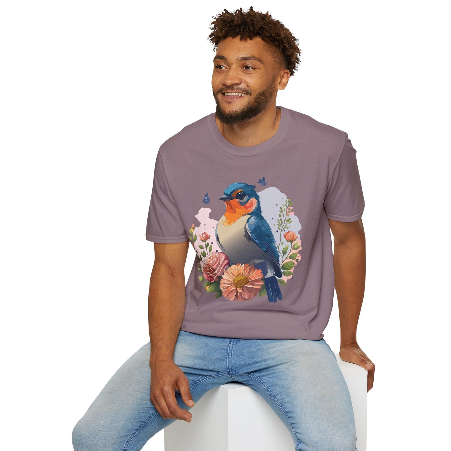 Bird T Shirt Floral Design Unisex Gildan Softstyle 64000 Ring Spun Cotton Tee Breathable Wear