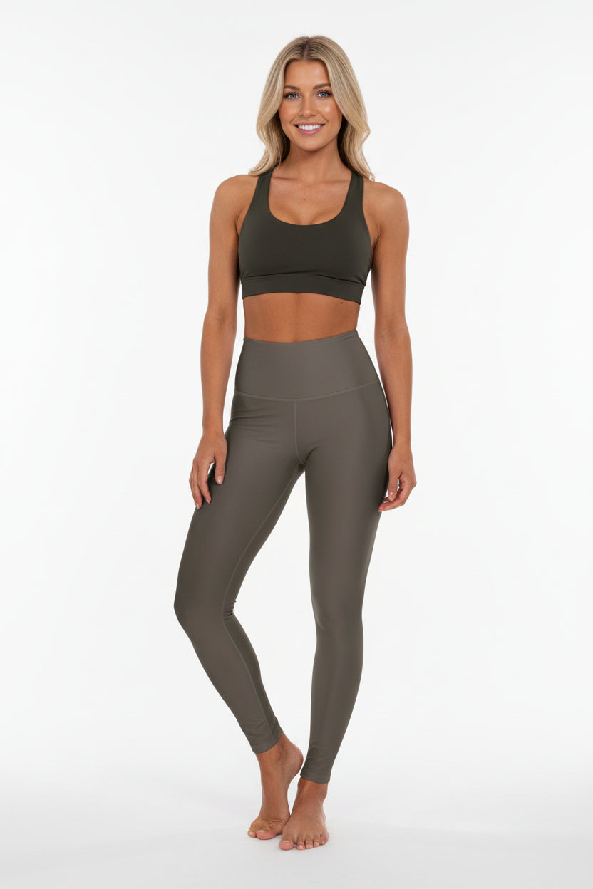 High-Waist Stone Olive Yoga Leggings Seamless Stretch Women's Seamless Dark Olive Poly-Span Activewear