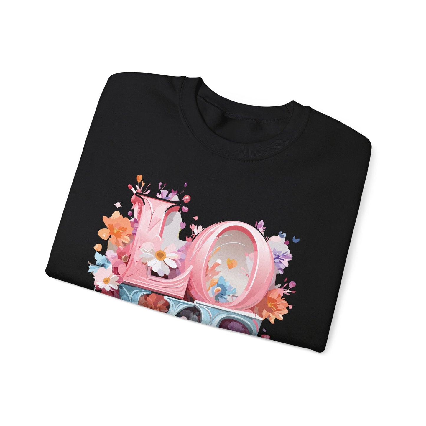 Floral Love Sweatshirt Unisex Love Flower Valentines Day Crewneck Gildan 18000 50 50 Cotton Polyester