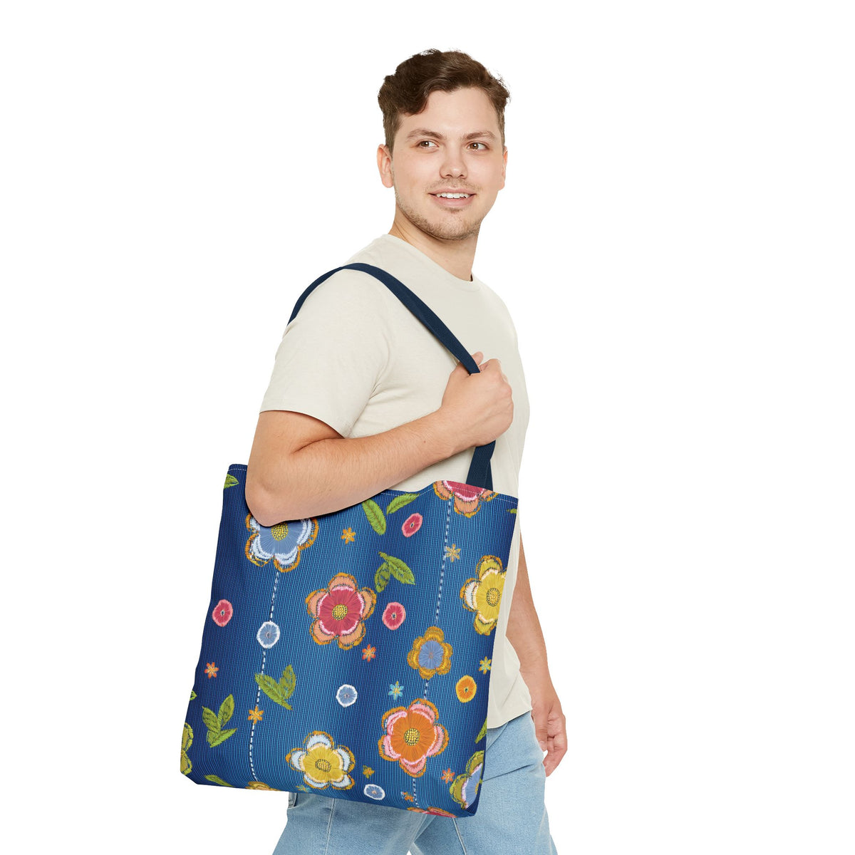 Denim Fabric Imitation Print Unisex Canvas Bag Poly Spun 3 Sizes Tote Bag 133