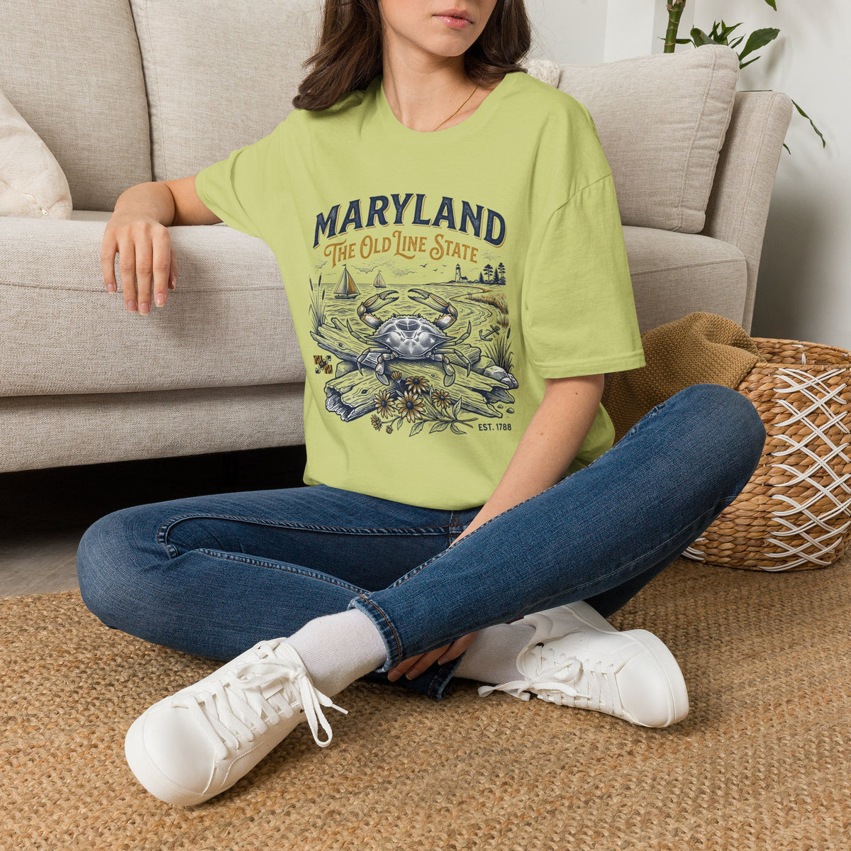 Maryland Crab T-Shirt — Maryland The Old Line State Vintage Coastal Travel Tourist Graphic Design Unisex 100 Cotton Gildan T-Shirt