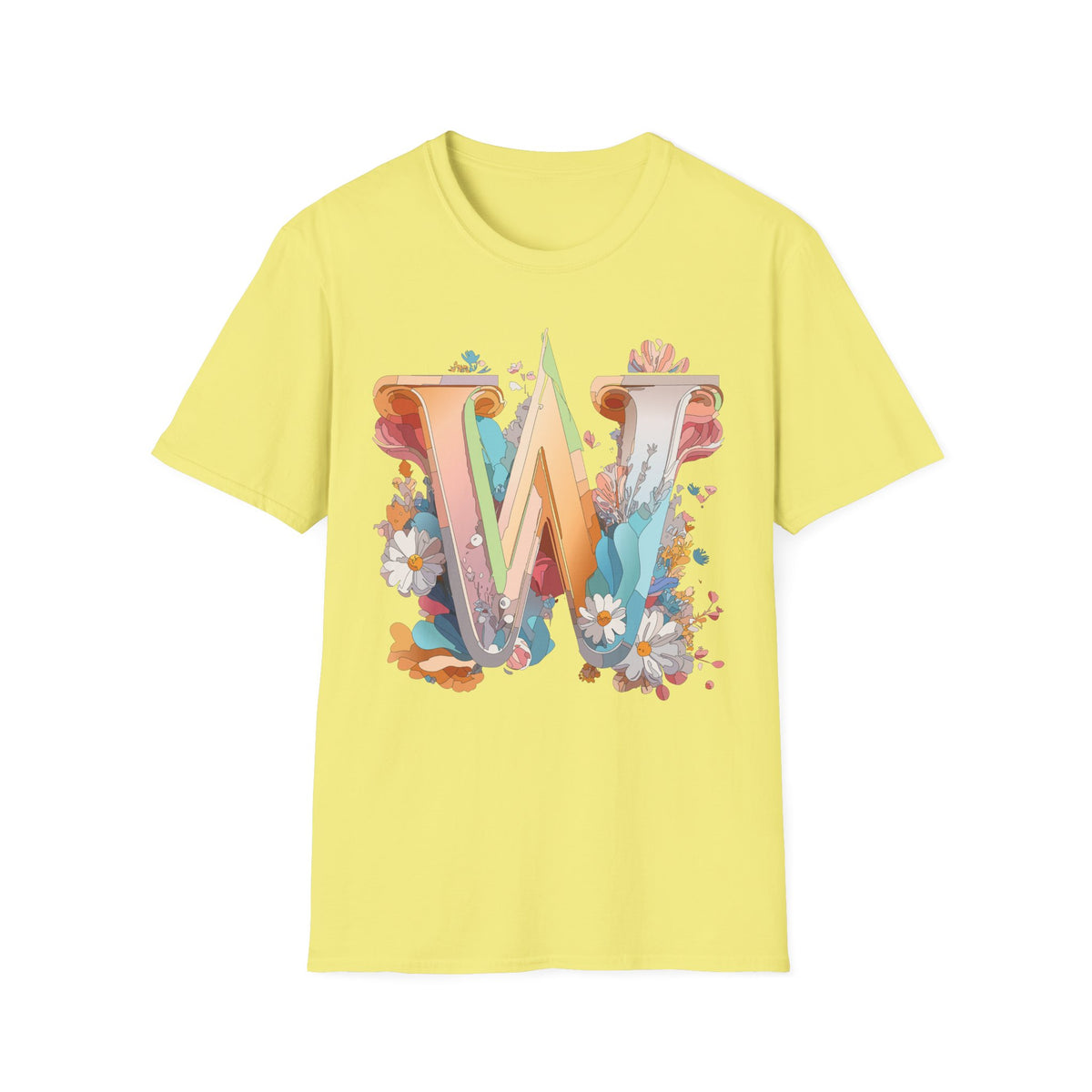 Floral Letter W Monogram T-Shirt | Floral Initial Tee