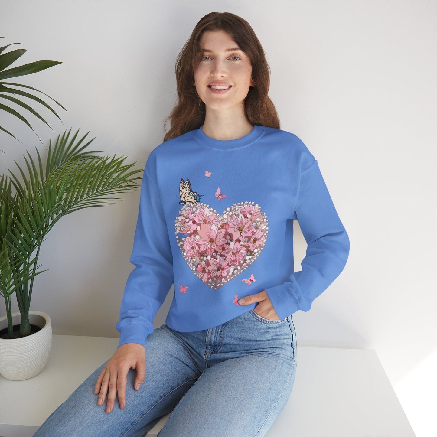 Unisex Floral Heart Sweatshirt with Love Floral Design for Valentines Day Gift Idea