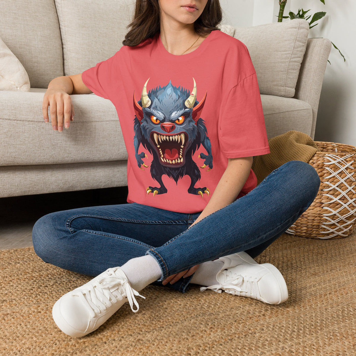 Werewolf Monster T-Shirt — Fierce Demon Face for Halloween Cartoon Graphic Tee Unisex 100 Cotton Gildan T-Shirt