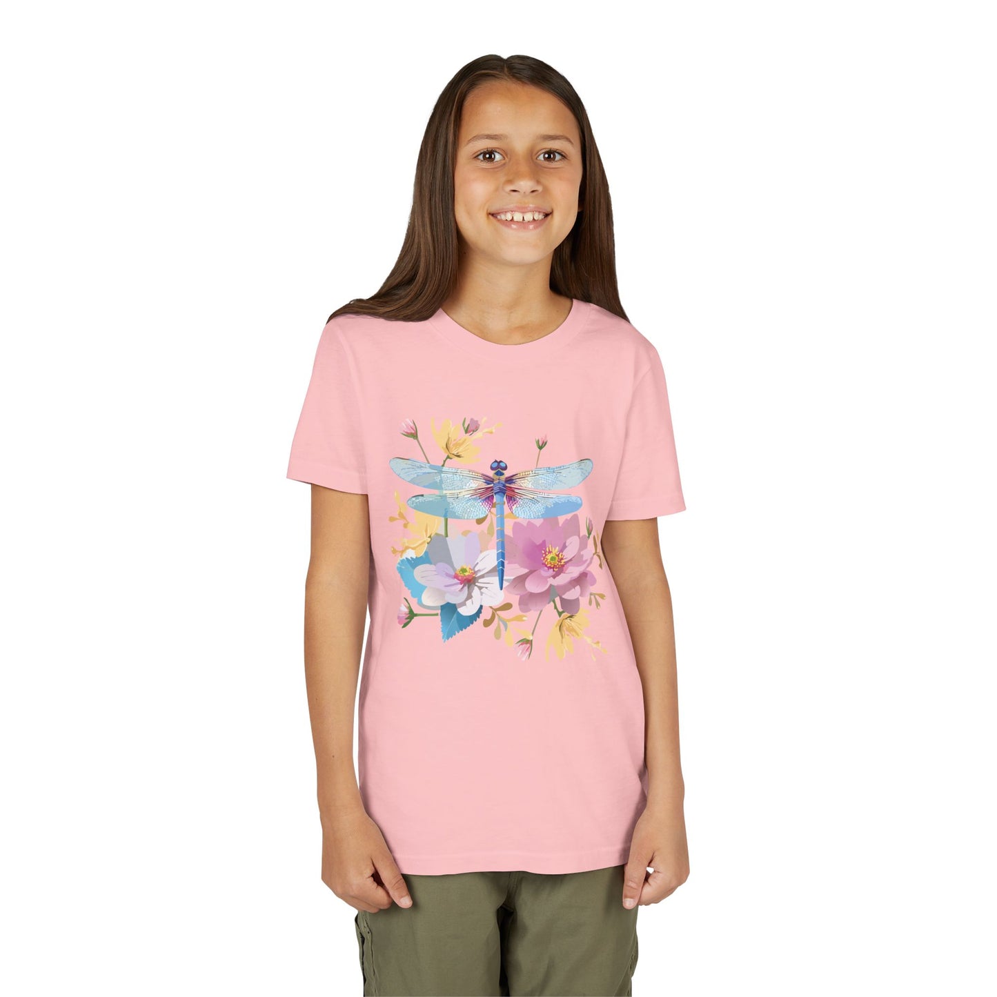 Dragonfly Blossom Youth Tee - Colorful Short Sleeve T-Shirt for Spring Celebrations (9-14)