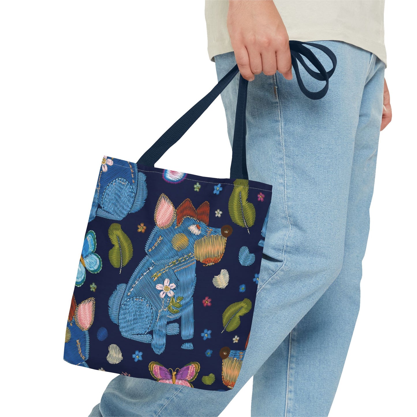Denim Fabric Imitation Print Unisex Canvas Bag Poly Spun 3 Sizes Tote Bag 191-6