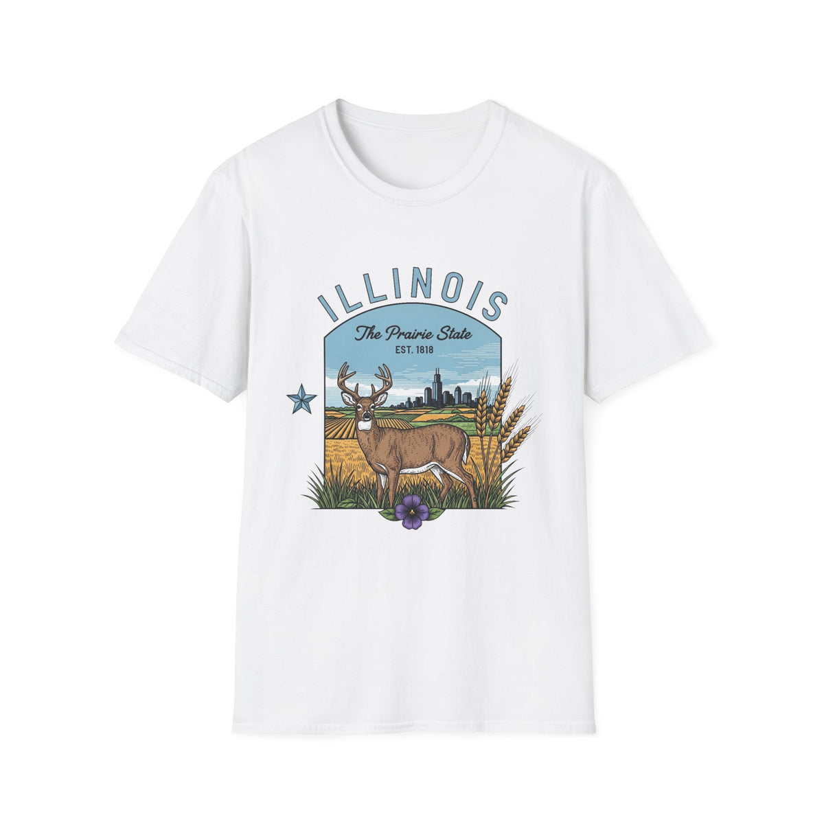 Illinois Deer T-Shirt — The Prairie State Wildlife Travel Tourist Graphic Tee Unisex 100 Cotton Gildan T-Shirt