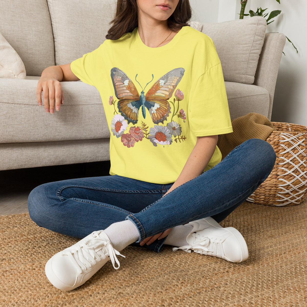 Butterfly Floral Watercolor Wings Graphic Design Unisex 100 Cotton Gildan T-Shirt