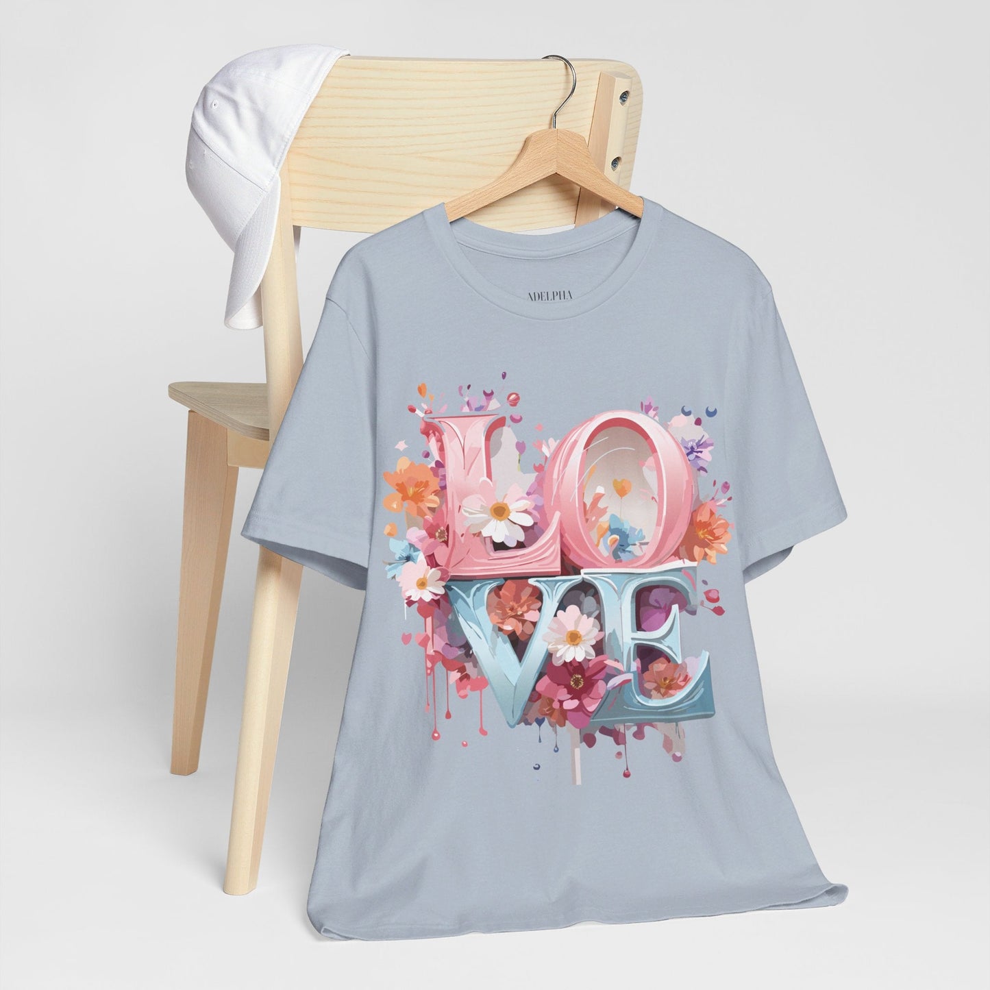 Valentine Day Graphic Unisex 100 Cotton Vintage Artwork with Love and Flower Design Tee 45