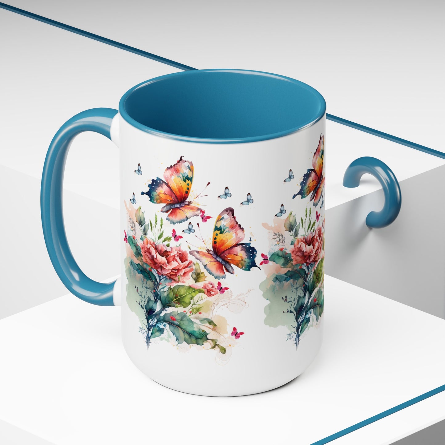 Two-Tone Coffee Mugs with butterfly