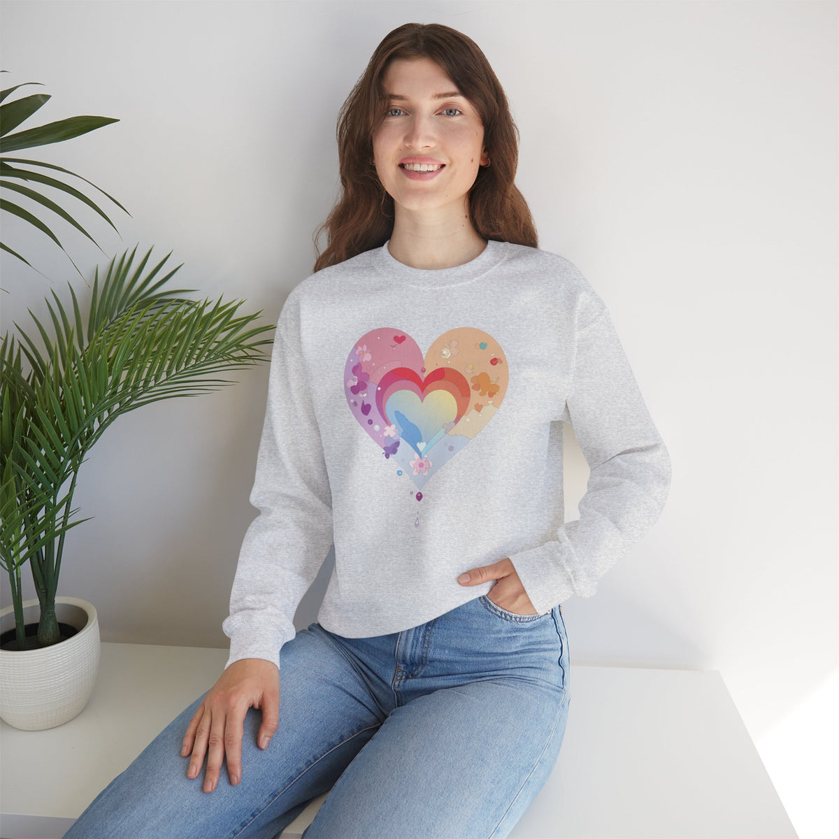 Rainbow Heart Sweatshirt, Floral Heart Sweatshirt, Floral Love Sweatshirt, Valentine's Day Sweatshirt, Rainbow Heart Floral Sweatshirt 114
