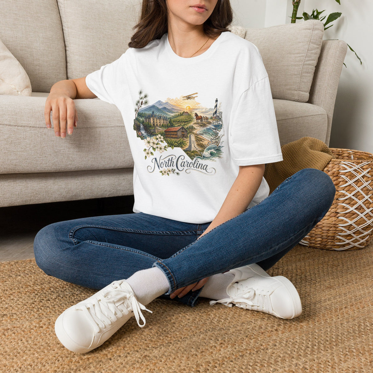 North Carolina State Travel Tourist Graphic Design Unisex 100 Cotton Gildan T-Shirt