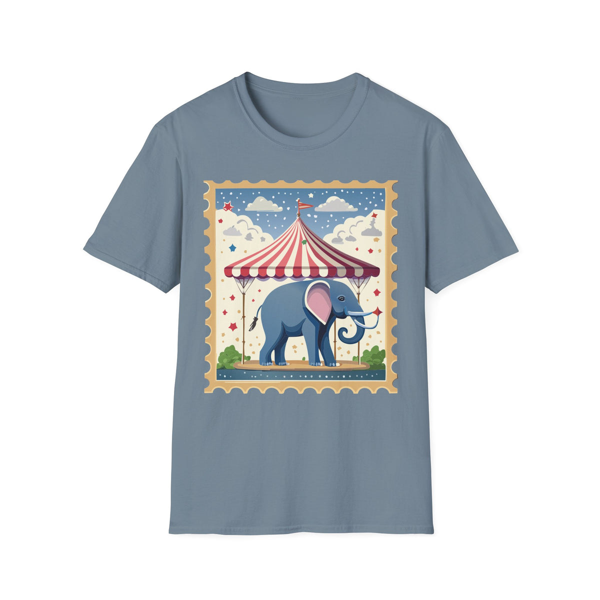 Circus Elephant Tent T-Shirt | Vintage Carnival Stamp Graphic Tee Unisex 100 Cotton Gildan T-Shirt