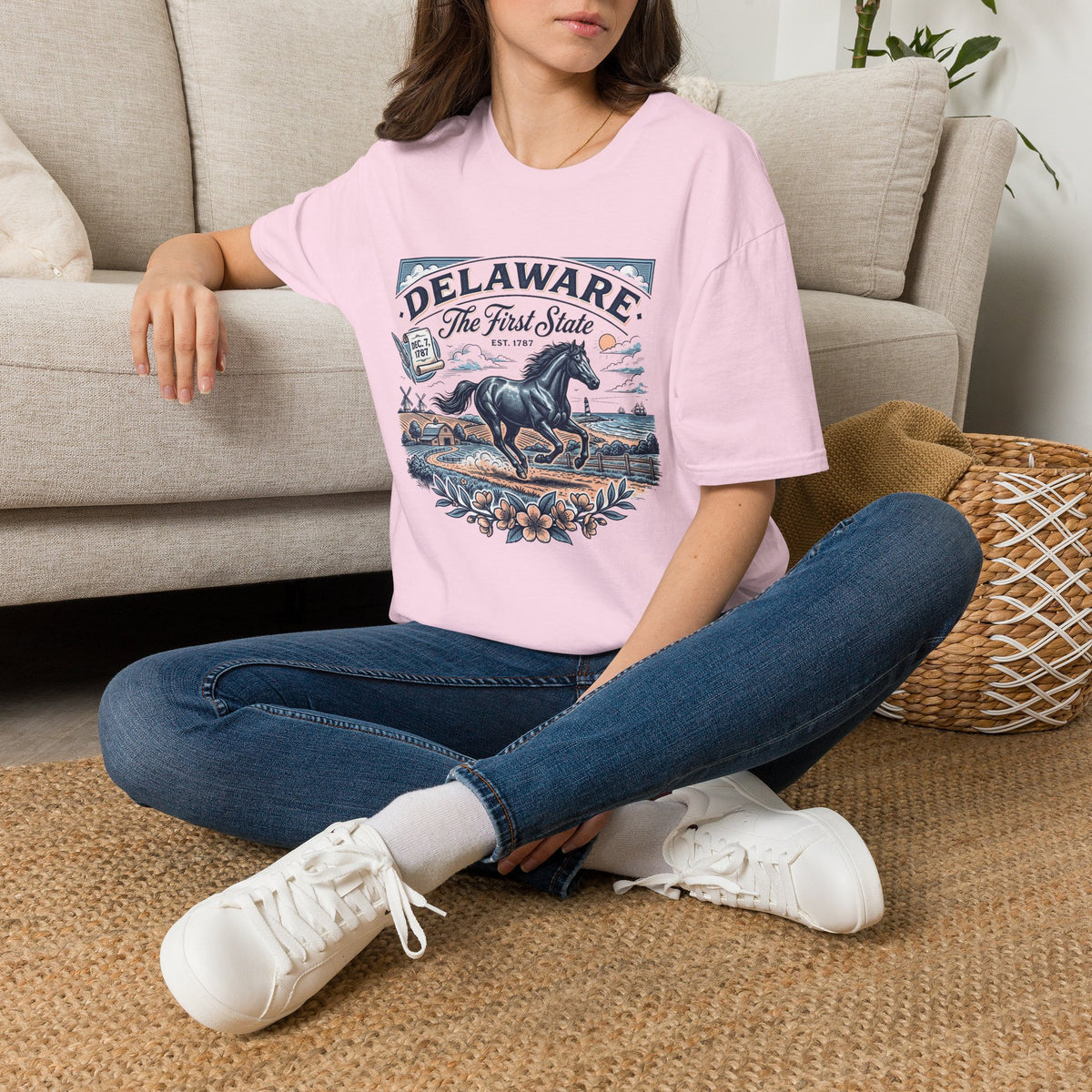 Delaware The First State Horse Travel Tourist Graphic Tee Unisex 100 Cotton Gildan T-Shirt