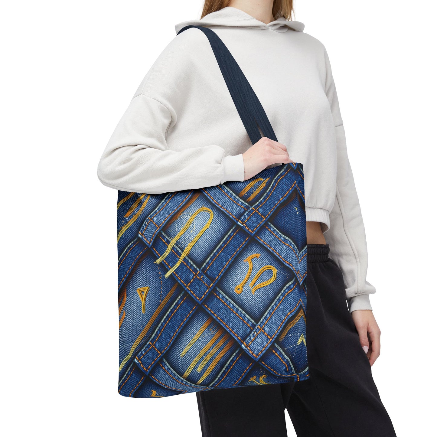 Denim Fabric Imitation Print Unisex Canvas Bag Poly Spun 3 Sizes Tote Bag 184-3