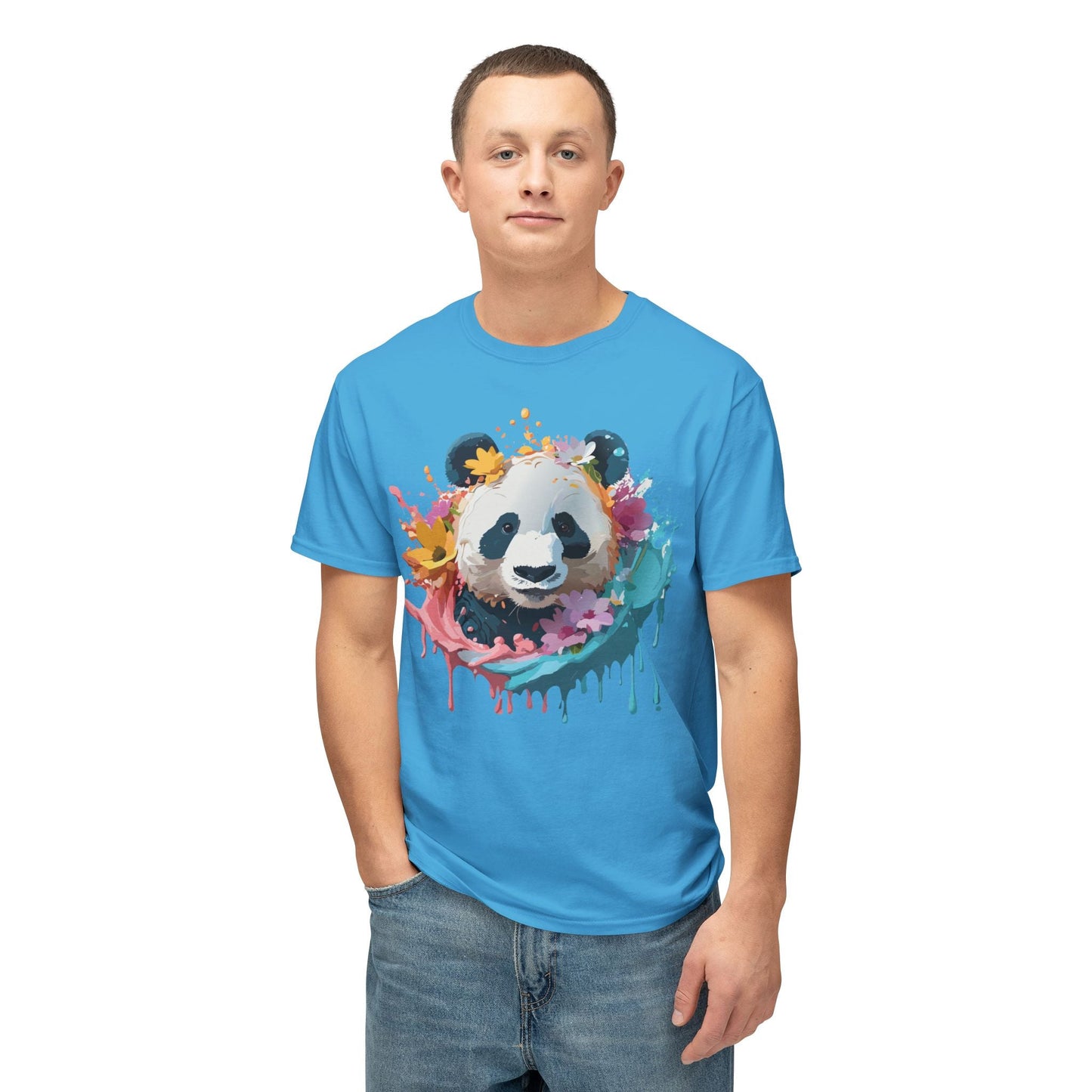 Unisex Panda T Shirt With Art Print Vintage Panda Floral Tees Panda Art Design Shirt USA Made