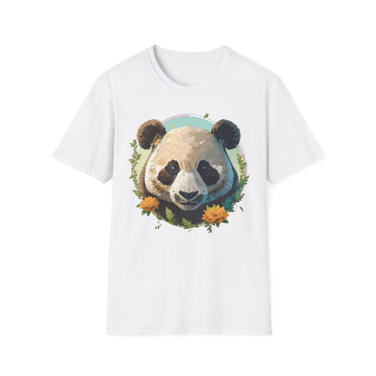 Smiling Panda Face T-Shirt | Floral Bamboo Illustration