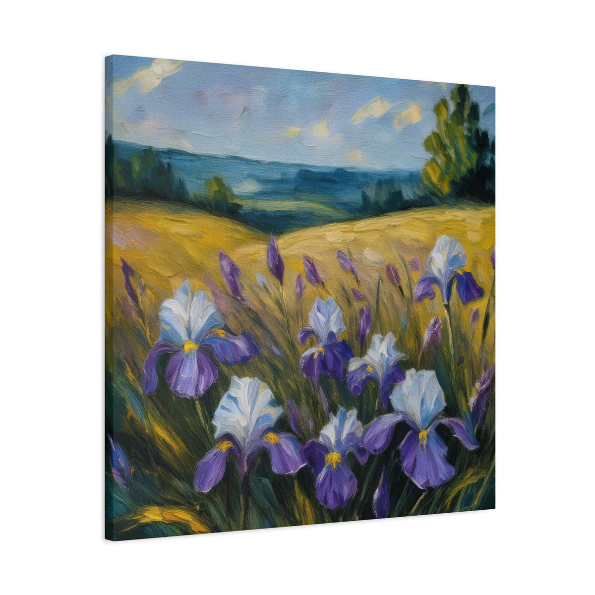 Irises Floral Print Canvas, Floral Oil Paint Print 20x20, 24x24, 30x30, 32x32, 36x36 Art Design Pine-Wood Inner Frame MC-181