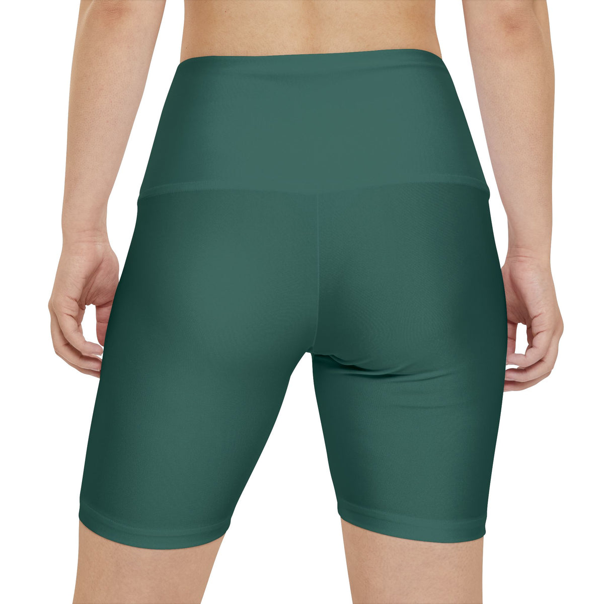 Dark Jungle Green High-Waist Workout Shorts — Women's Seamless AOP Active Biker Shorts