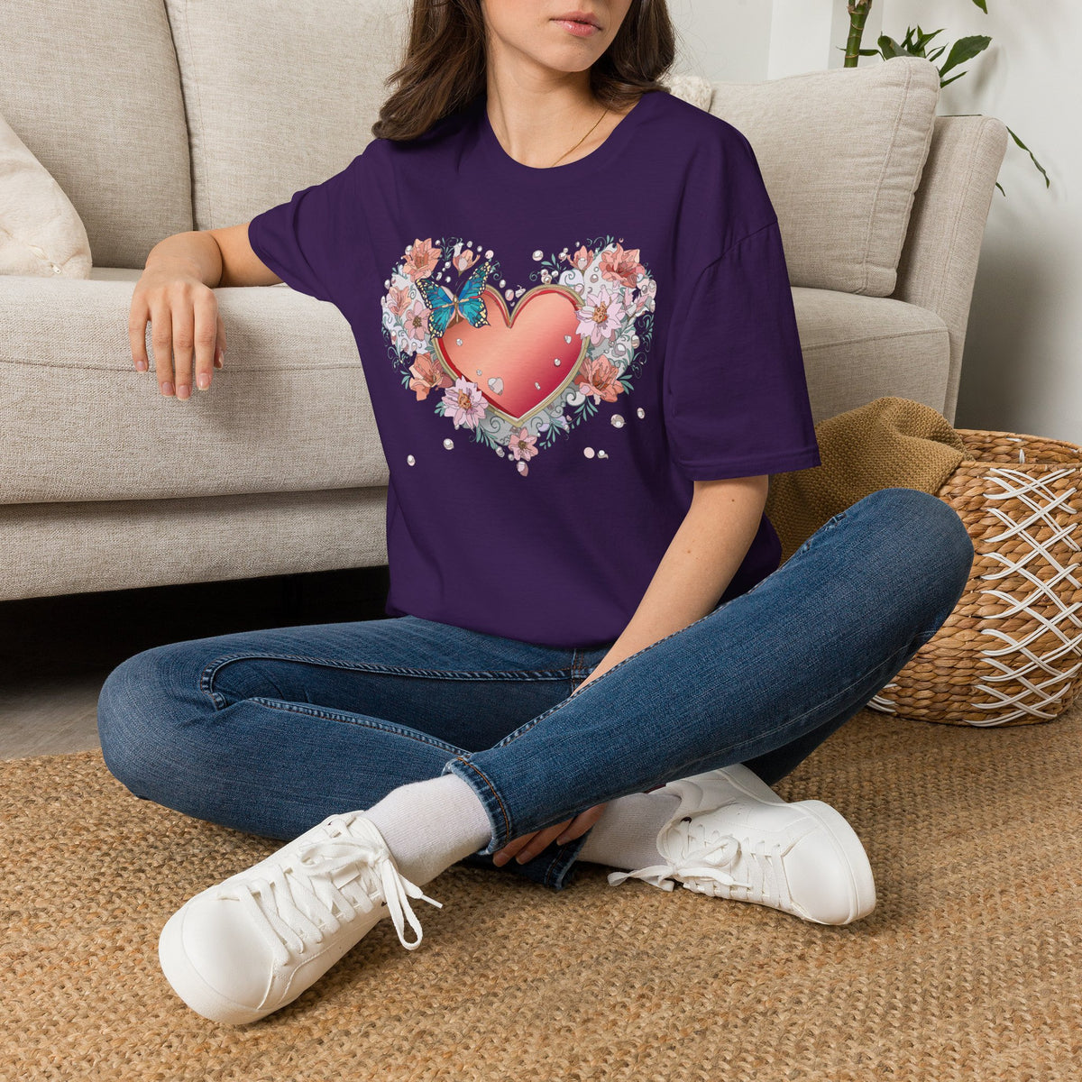 Butterfly Heart Floral Blue Butterfly Graphic Design Unisex 100 Cotton Gildan T-Shirt