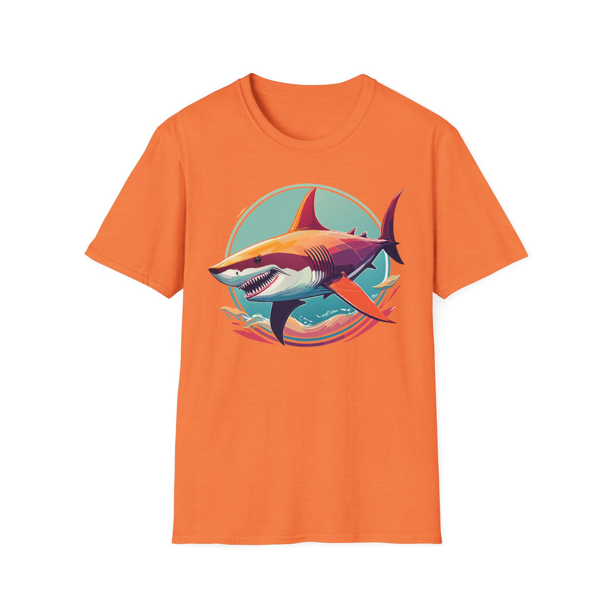 Colorful Great White Shark Illustration T-Shirt | Ocean Retro Graphic