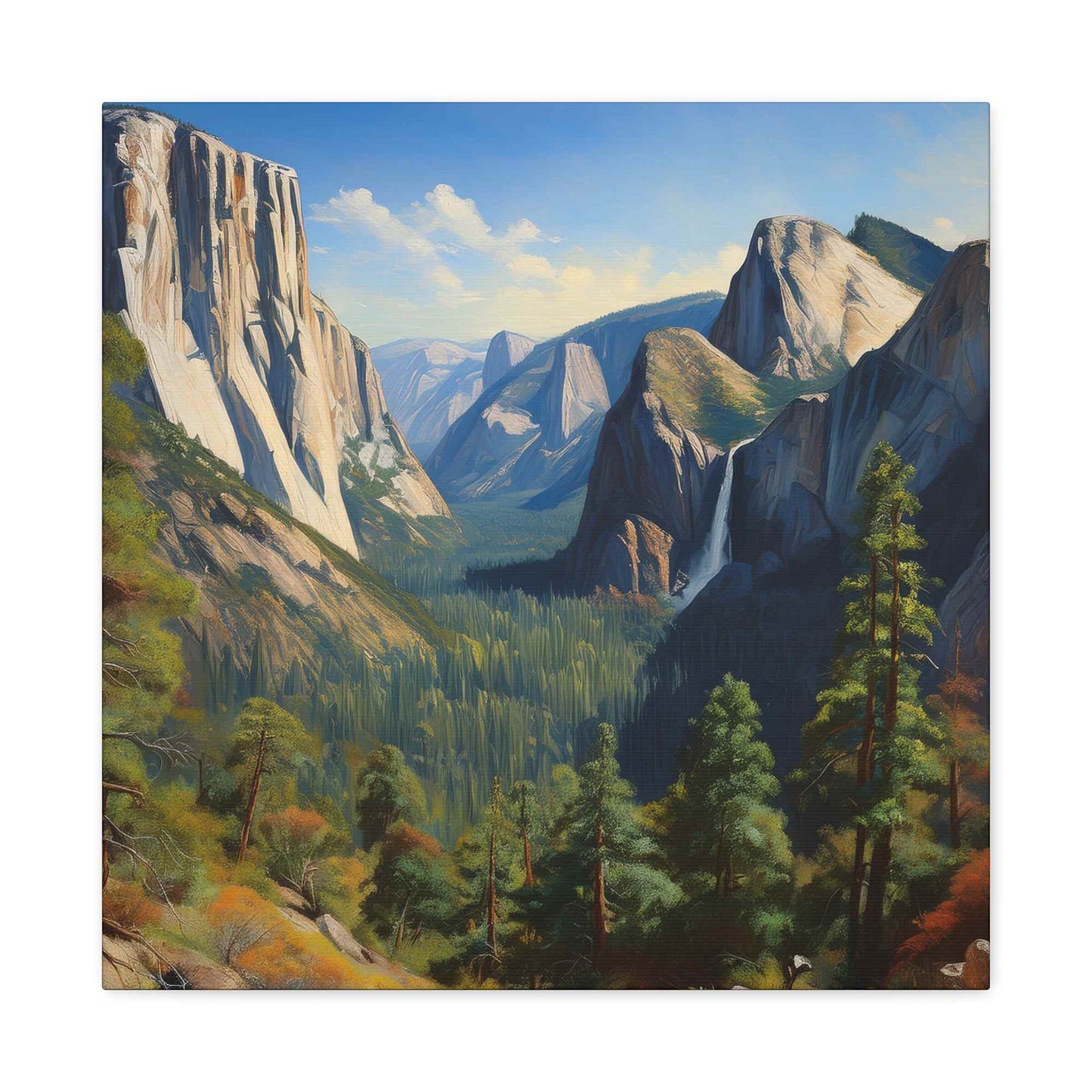 Yosemite Valley Print Canvas, Oil Paint Print 20x20, 24x24, 30x30, 32x32, 36x36 Art Design Print Pine-Wood Inner Frame MC-60