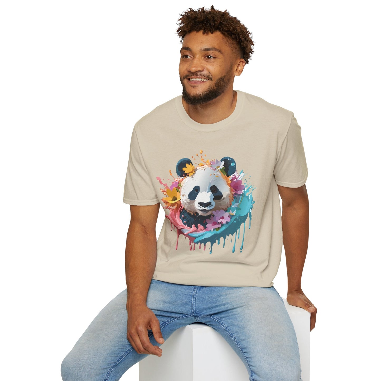 Unisex Panda Shirt Softstyle Tee 100 Percent Ring Spun Cotton Casual Animal Print