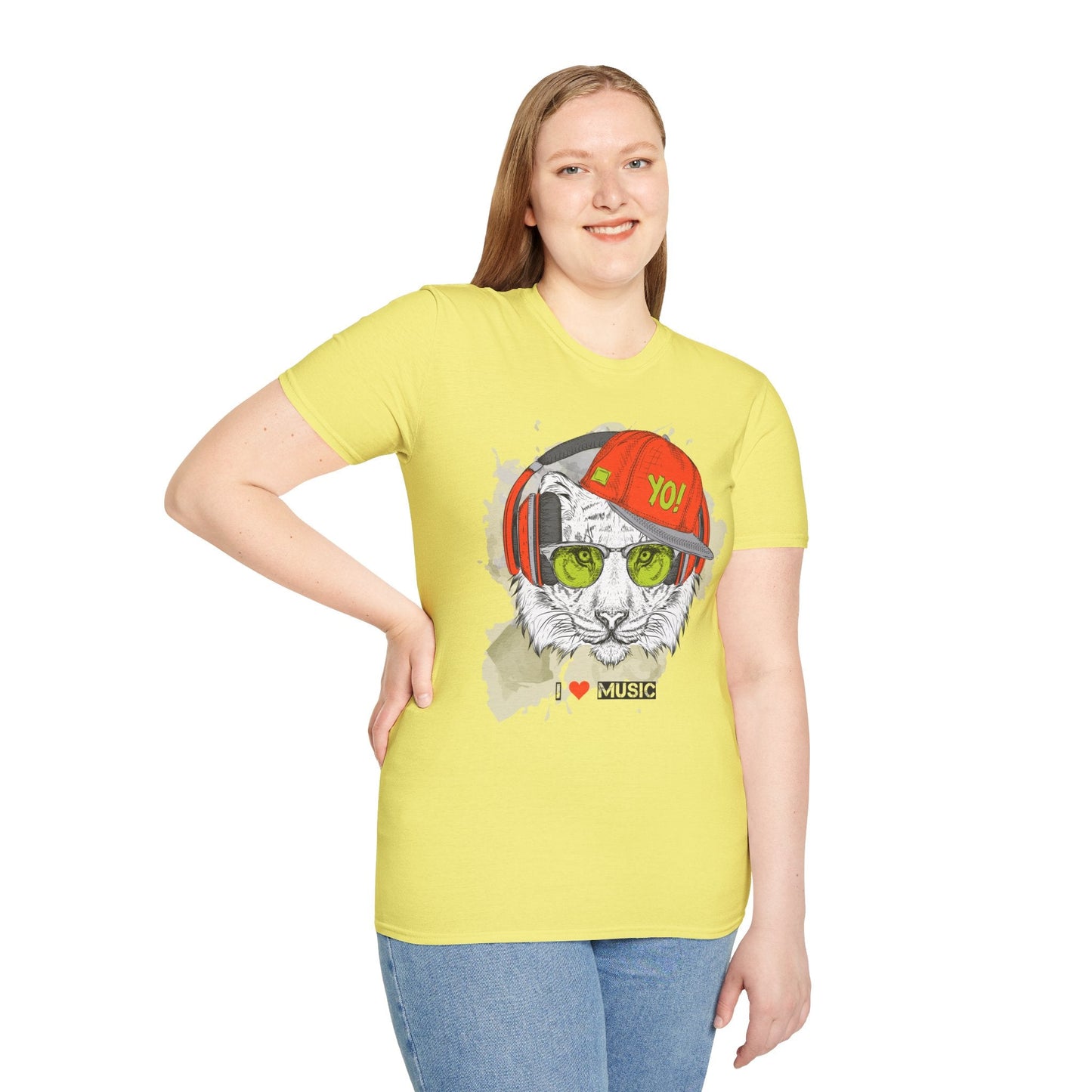 I Love Music Animals Shirt With Headphones Unisex Tee Gildan Softstyle 64000 Premium Comfort