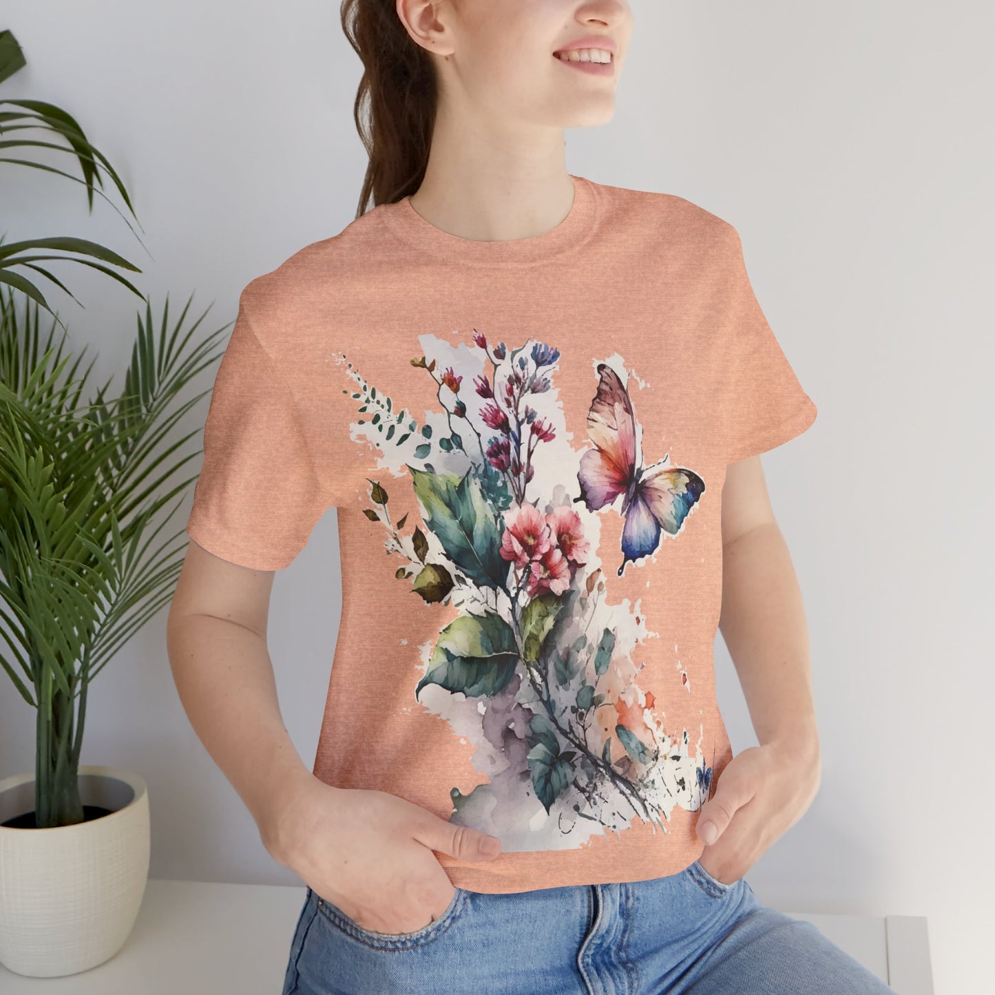 Cotton Tee Shirt with Butterfly Prints