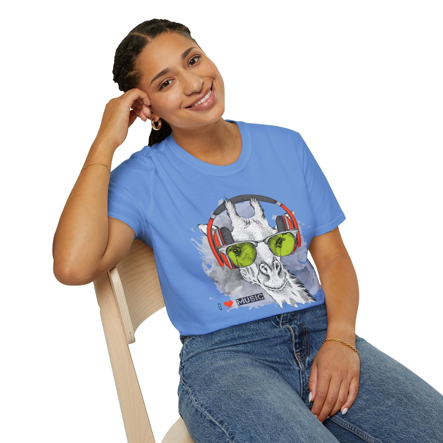 I Love Music Animals Shirt With Headphones Unisex Gildan Softstyle 100 Percent Ring Spun Cotton Tee