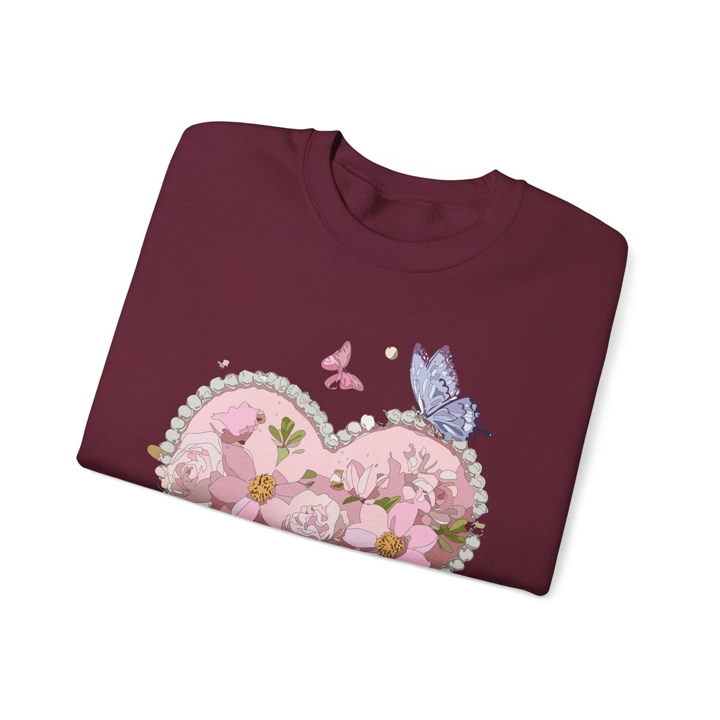 Floral Heart Sweatshirt for Unisex Valentines Day Crewneck Heart Floral Print Gift
