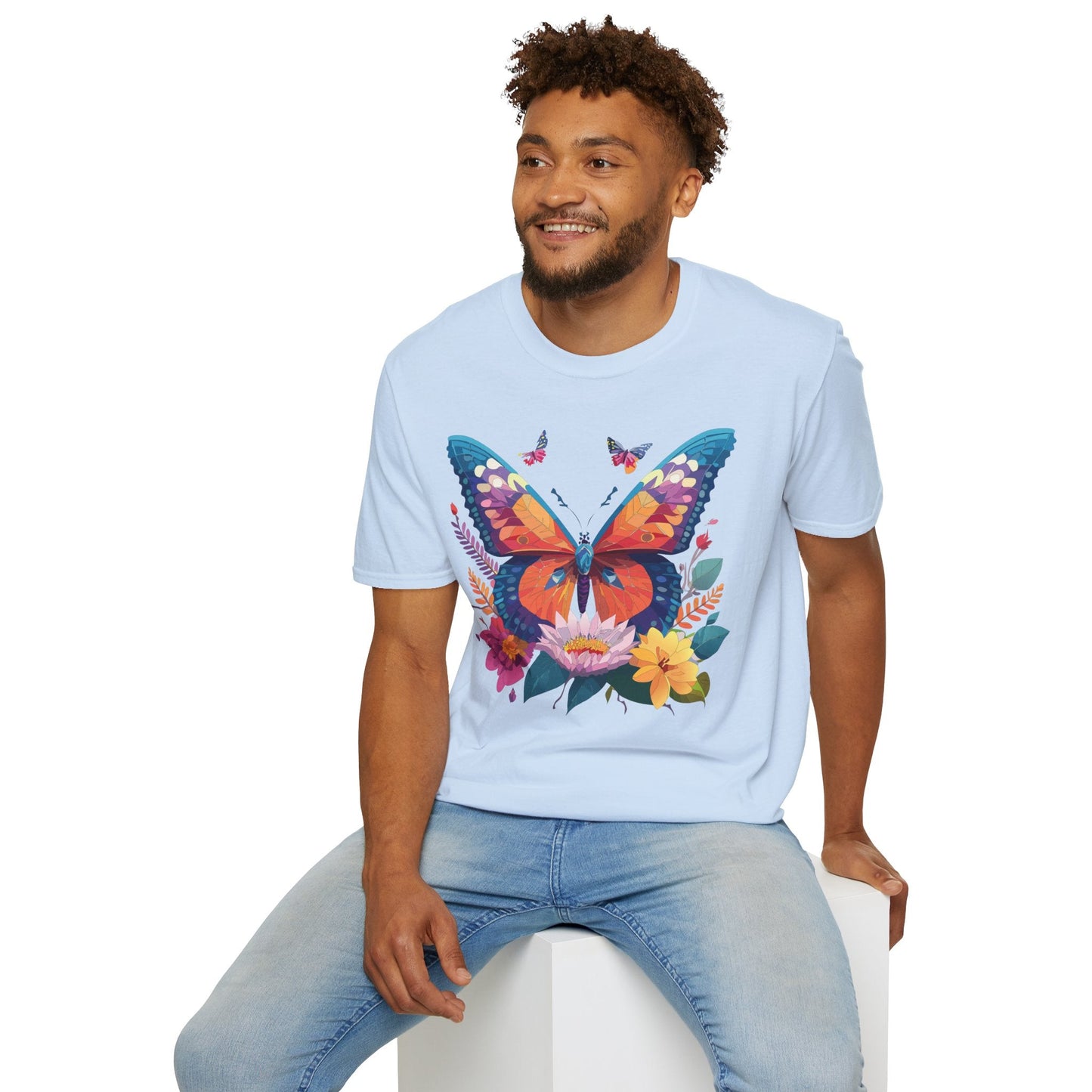 Butterfly Print Unisex T Shirt Softstyle 64000 Monarch Butterfly Themed Tee Ring Spun Cotton