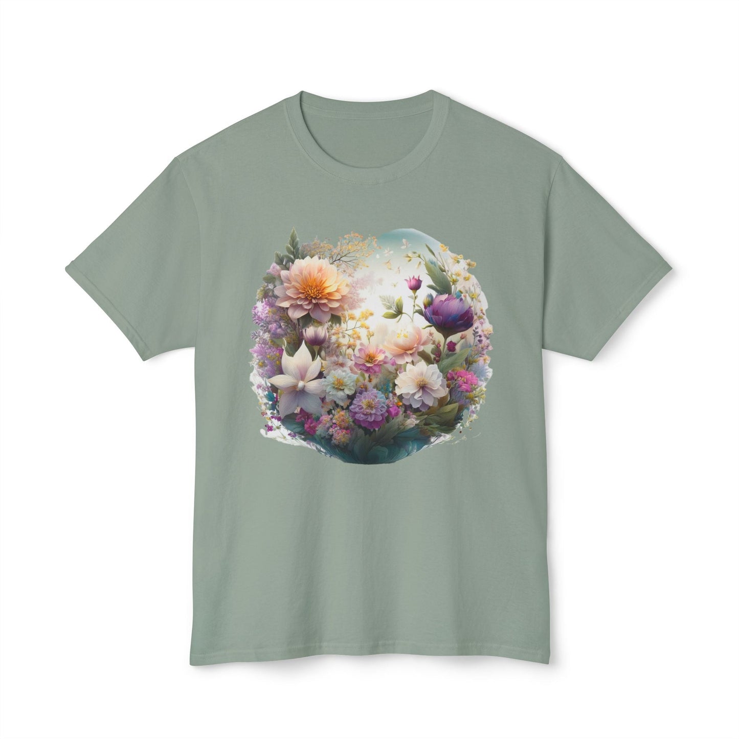 Unisex Floral Art T Shirt With Vintage Flower Print On 100 Percent HD Cotton Tee Made In USA