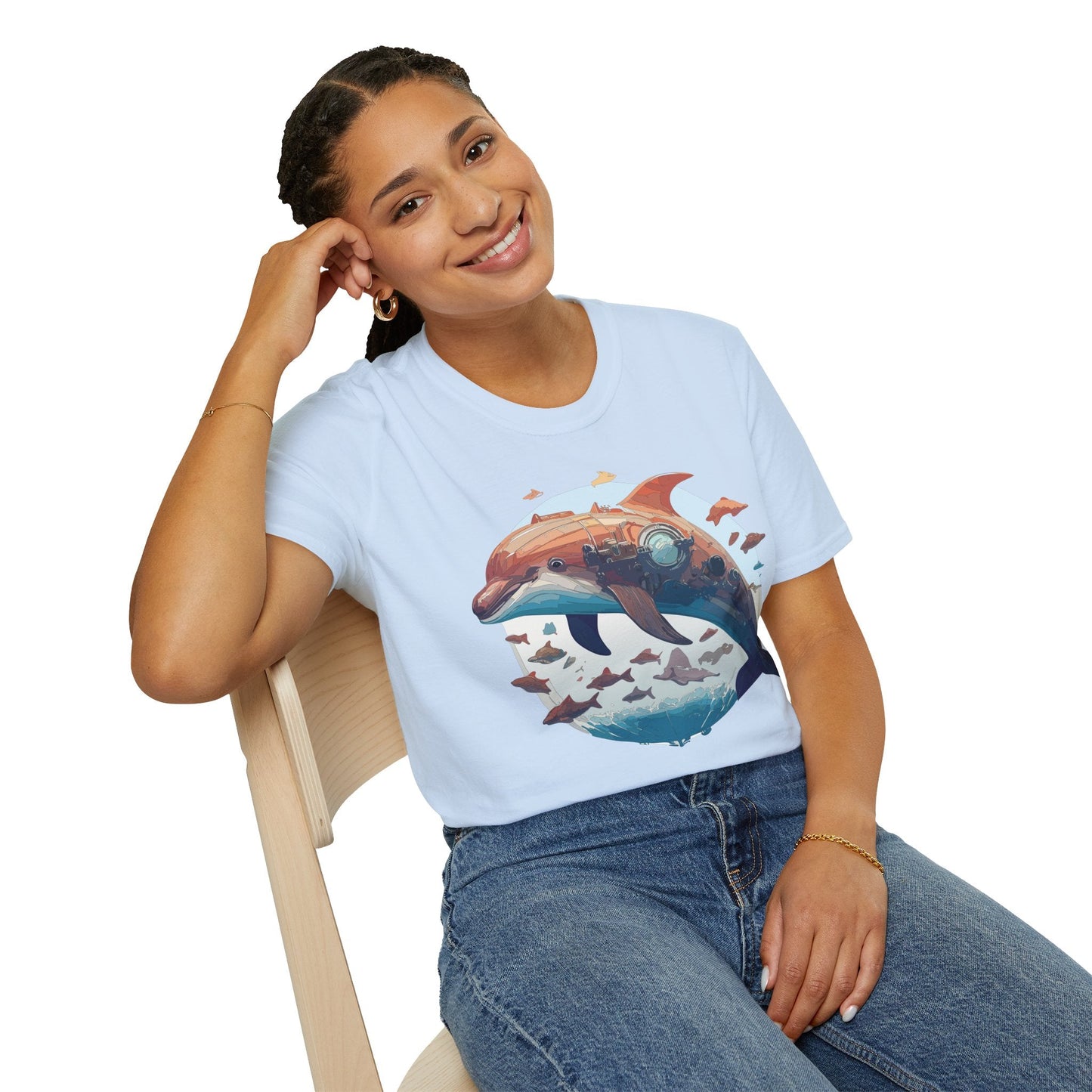 Unisex Dolphin Shirt Softstyle Tee Gildan 64000 Ring Spun Cotton Animal Graphic Design