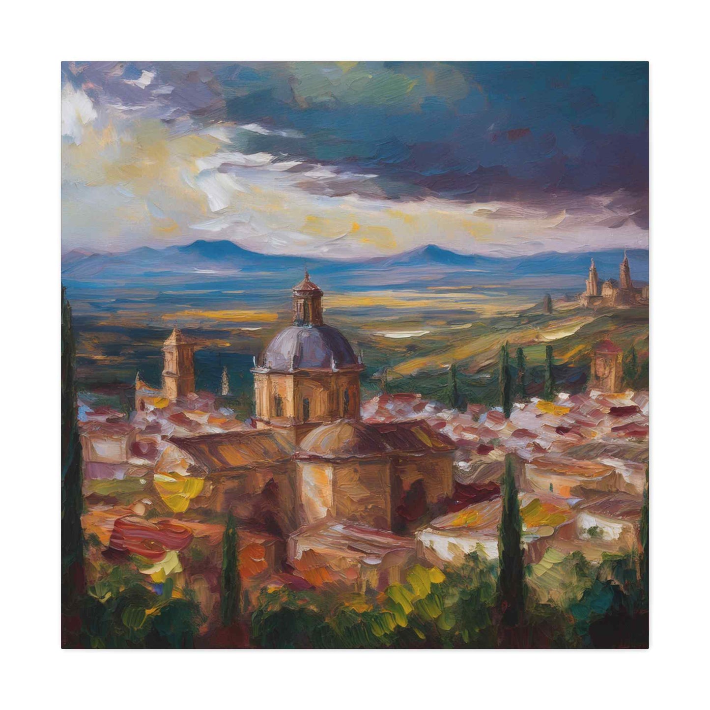 Spanish City Print Canvas, Oil Paint Print 20x20, 24x24, 30x30, 32x32, 36x36 Art Design Print Pine-Wood Inner Frame MC-56