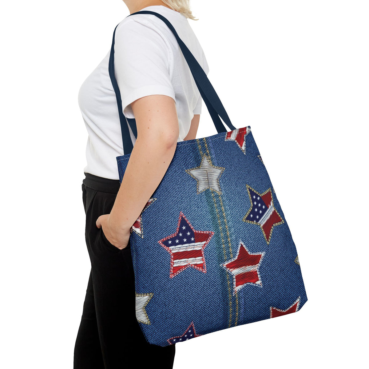 4th of July Graphic Denim Fabric Imitation Print Unisex Canvas Bag Poly Spun 3 Sizes Tote Bag 200-9