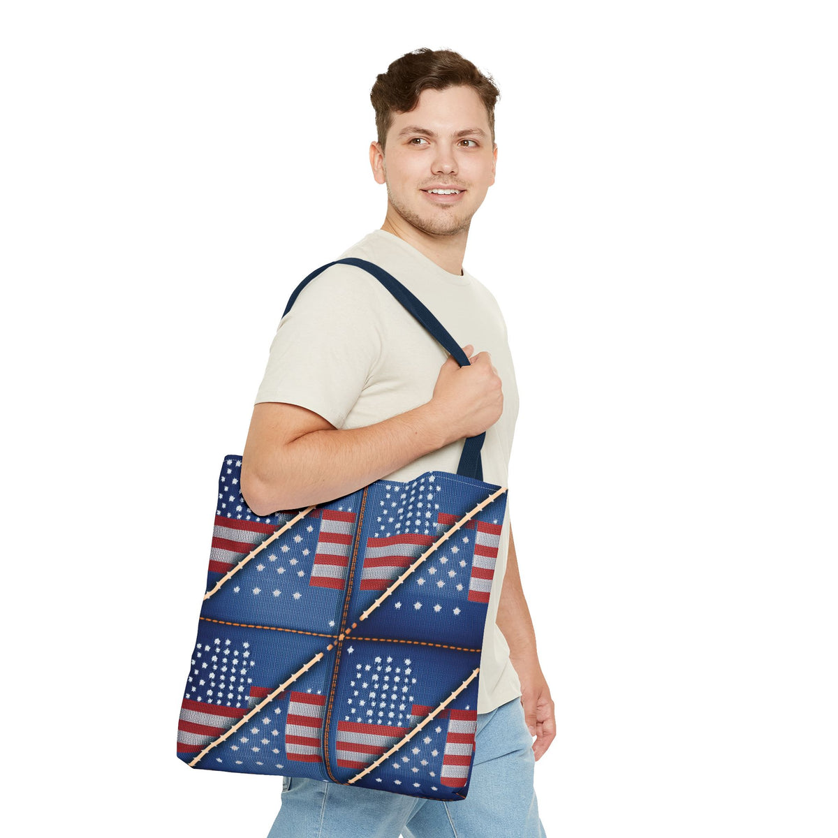 4th of July Graphic Denim Fabric Imitation Print Unisex Canvas Bag Poly Spun 3 Sizes Tote Bag 200-19