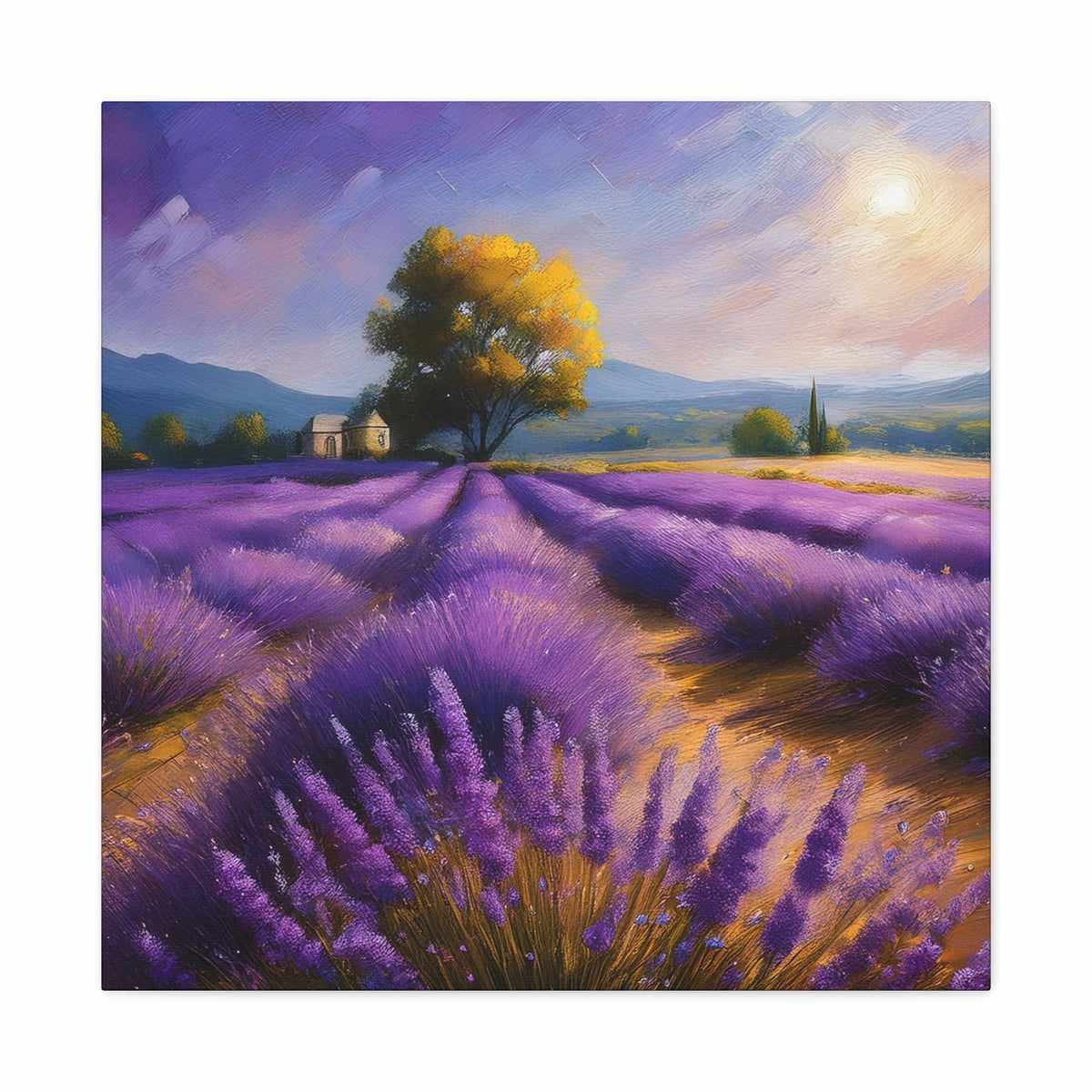 Lavender Landscape Print Canvas, Landscape Oil Paint Print 20x20, 24x24, 30x30, 32x32, 36x36 Art Design Print Non-Frame MC-35