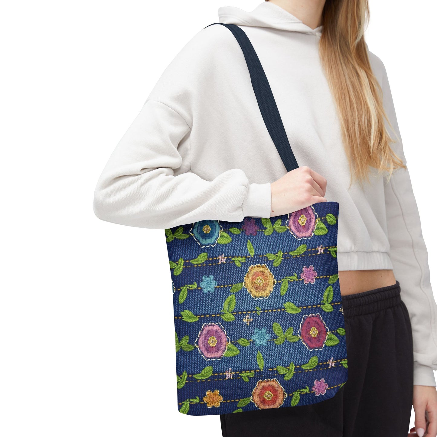 Denim Fabric Imitation Print Unisex Canvas Bag Poly Spun 3 Sizes Tote Bag 134