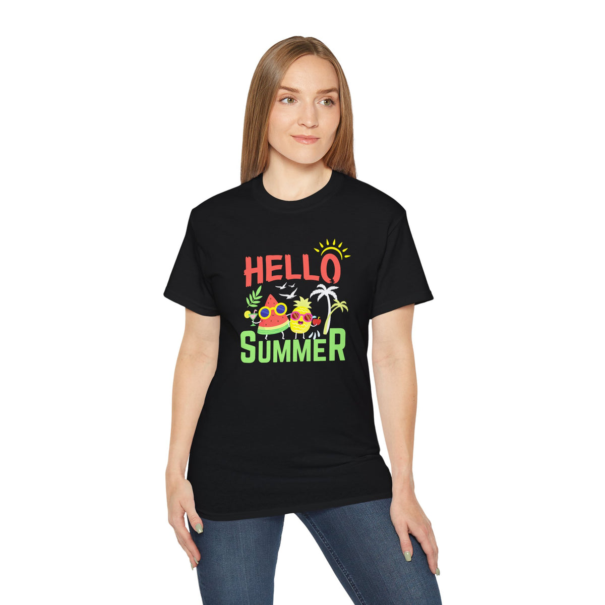 Hello Summer T-Shirt | Sunglasses Pineapple Palm Tree Summer Tee