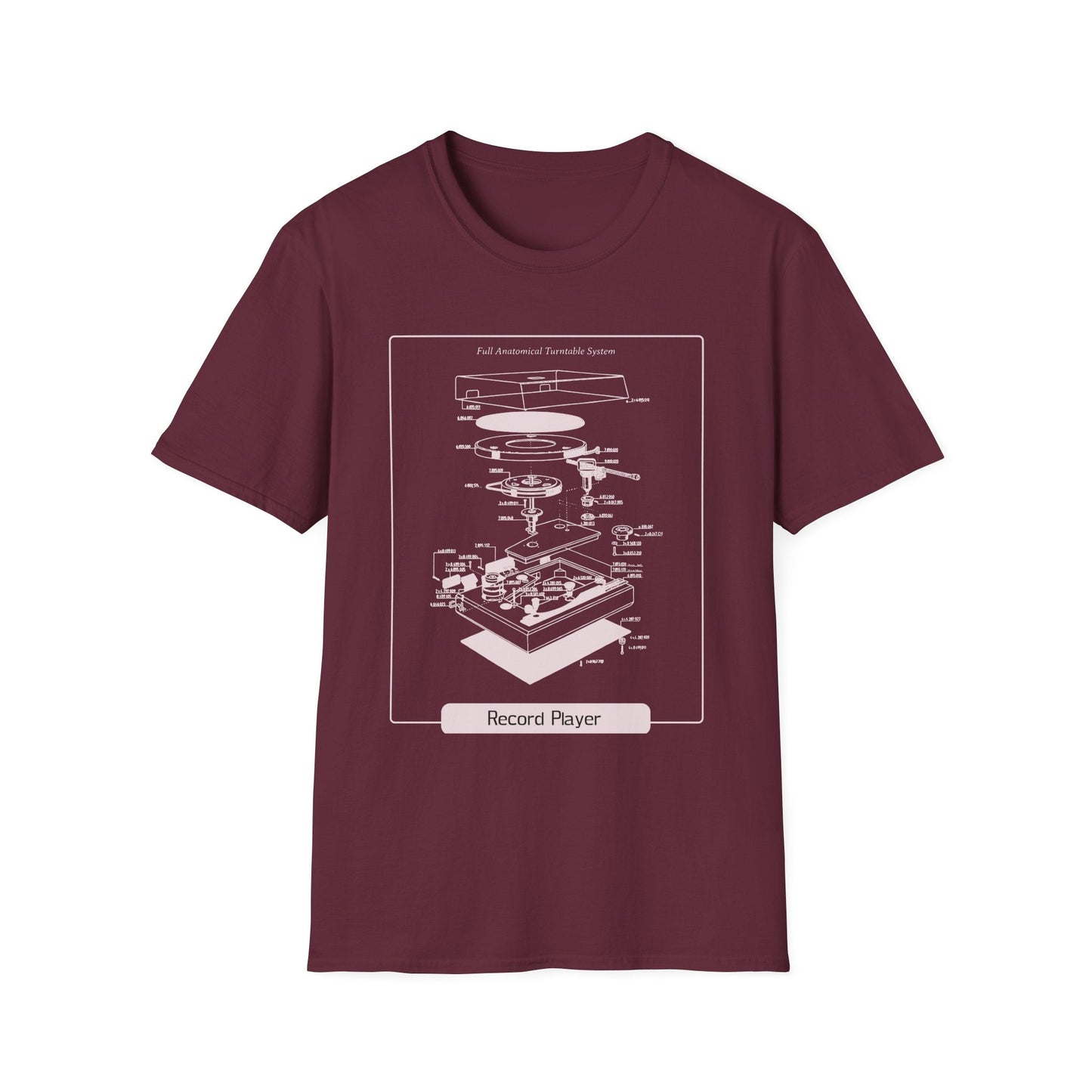 Record Player Blueprint T-Shirt Unisex Cotton Retro Vinyl Turntable Diagram Tee