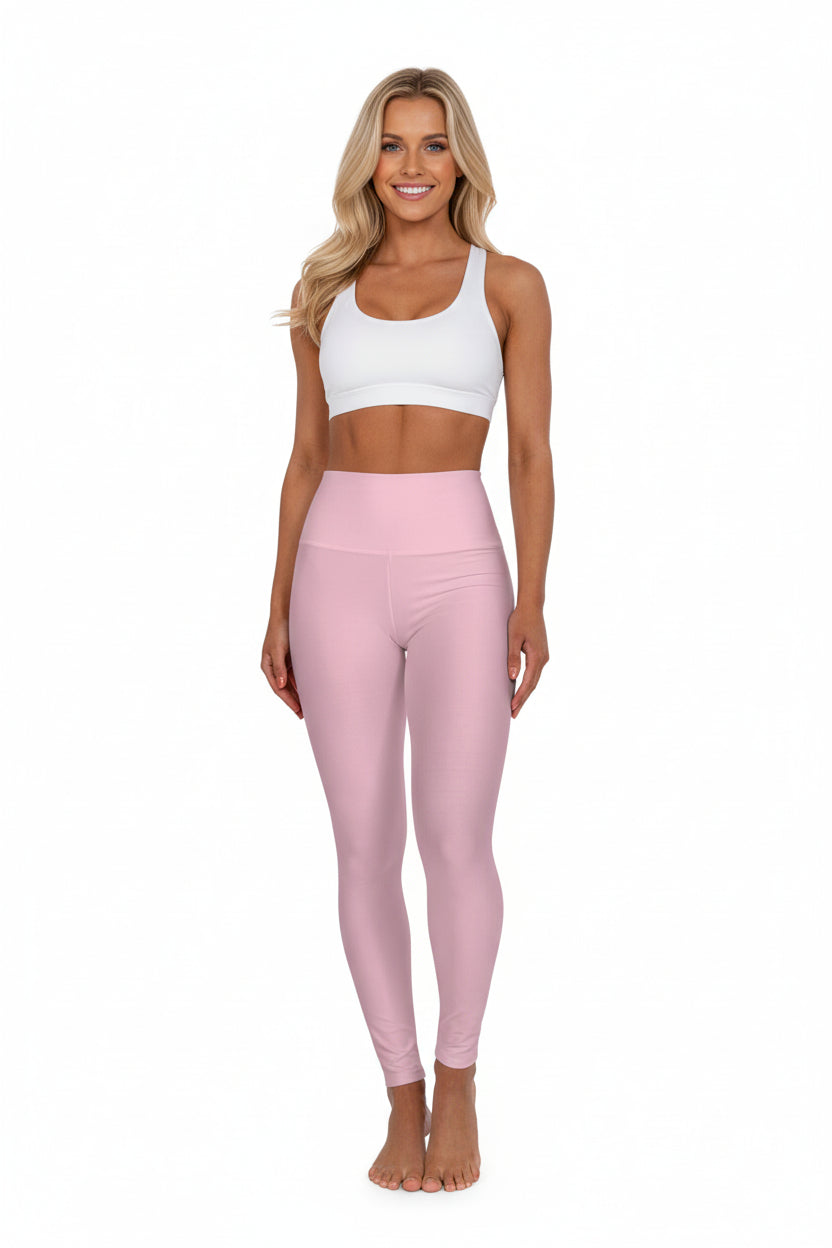 High-Waisted Soft Blossom Pink Yoga Leggings Women's Seamless Poly-Span Stretchy Light Pink Activewear Pants