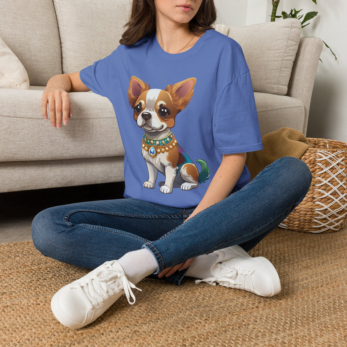 Chihuahua Pup Graphic T-Shirt — Cute Jewel-Collared Dog Graphic Design Unisex 100 Cotton Gildan T-Shirt