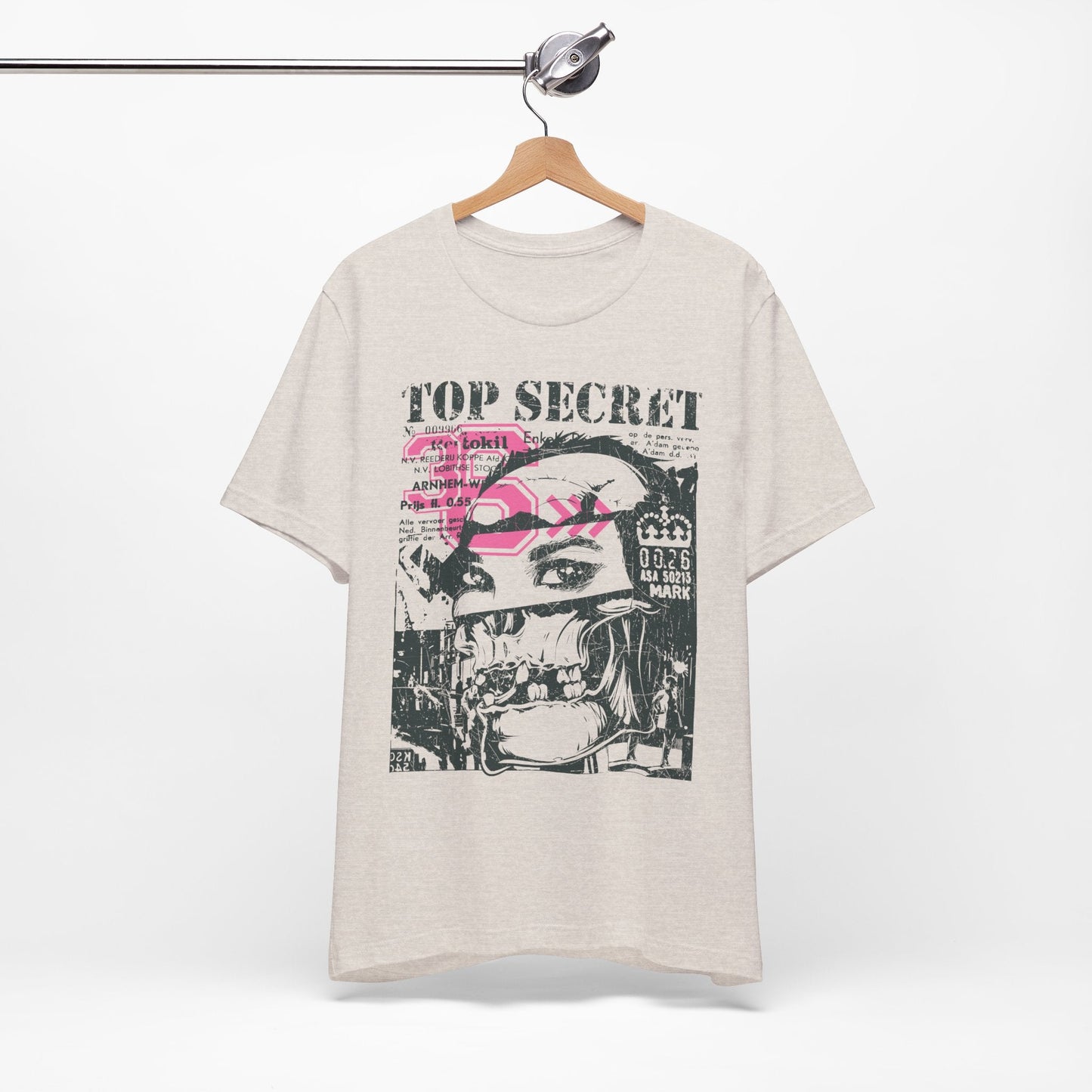 Top Secret Skull Face Tee Grunge Graphic T-Shirt Retro Collage A-6