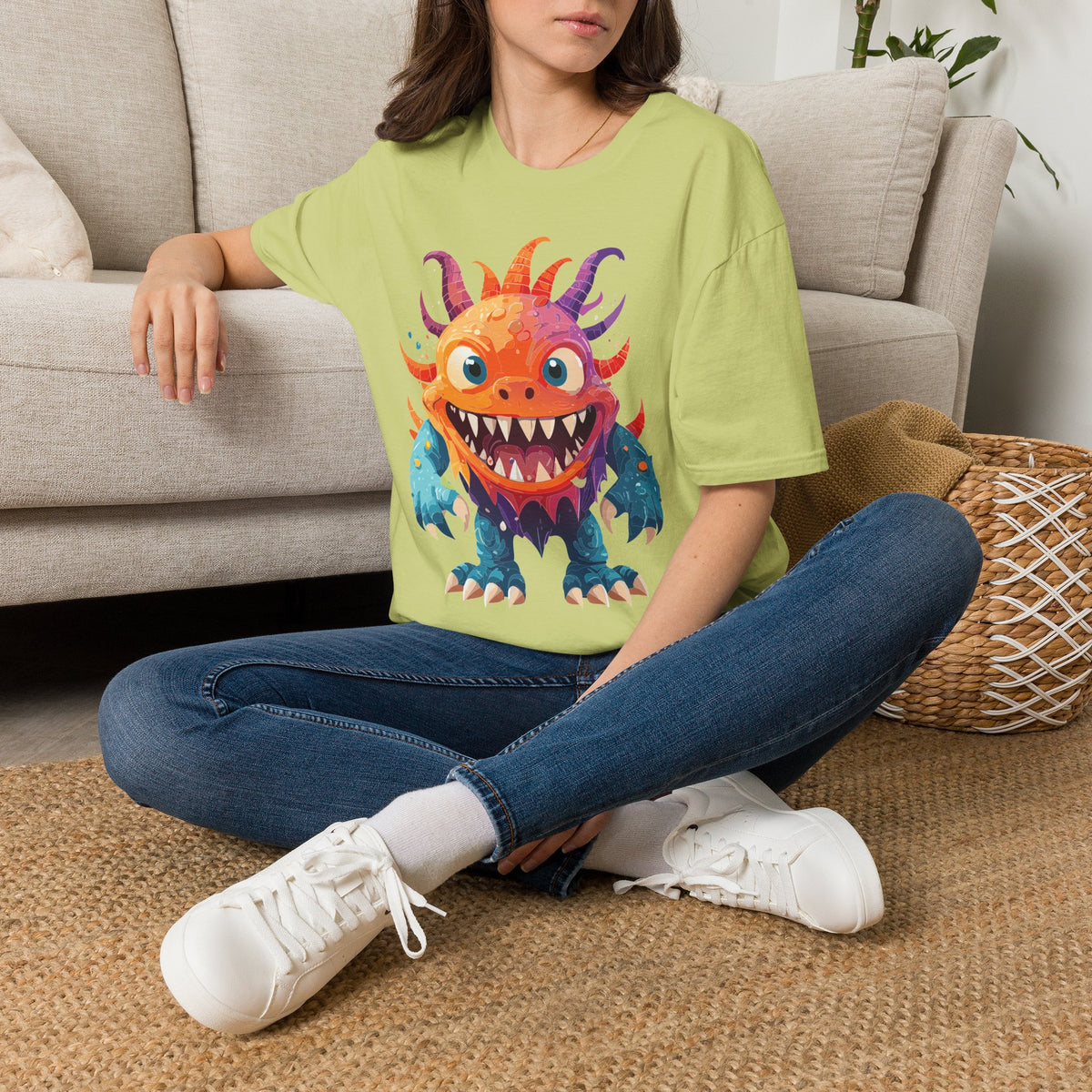 Colorful Cartoon Monster T-Shirt | Cute Spiky Halloween Creature Graphic Design Unisex 100 Cotton Gildan T-Shirt
