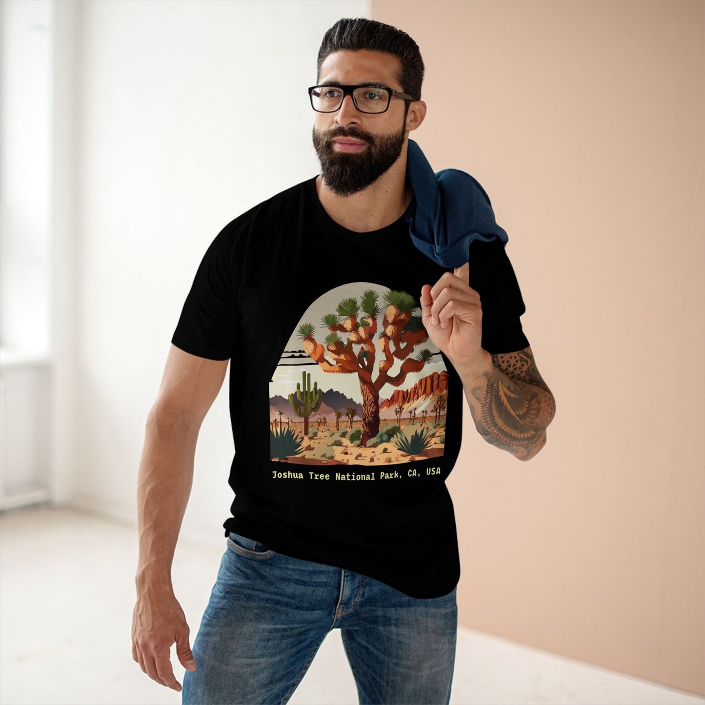 Joshua Tree Travel Shirt Unisex Premium Cotton Tee With Original Art Design Retro2Nova