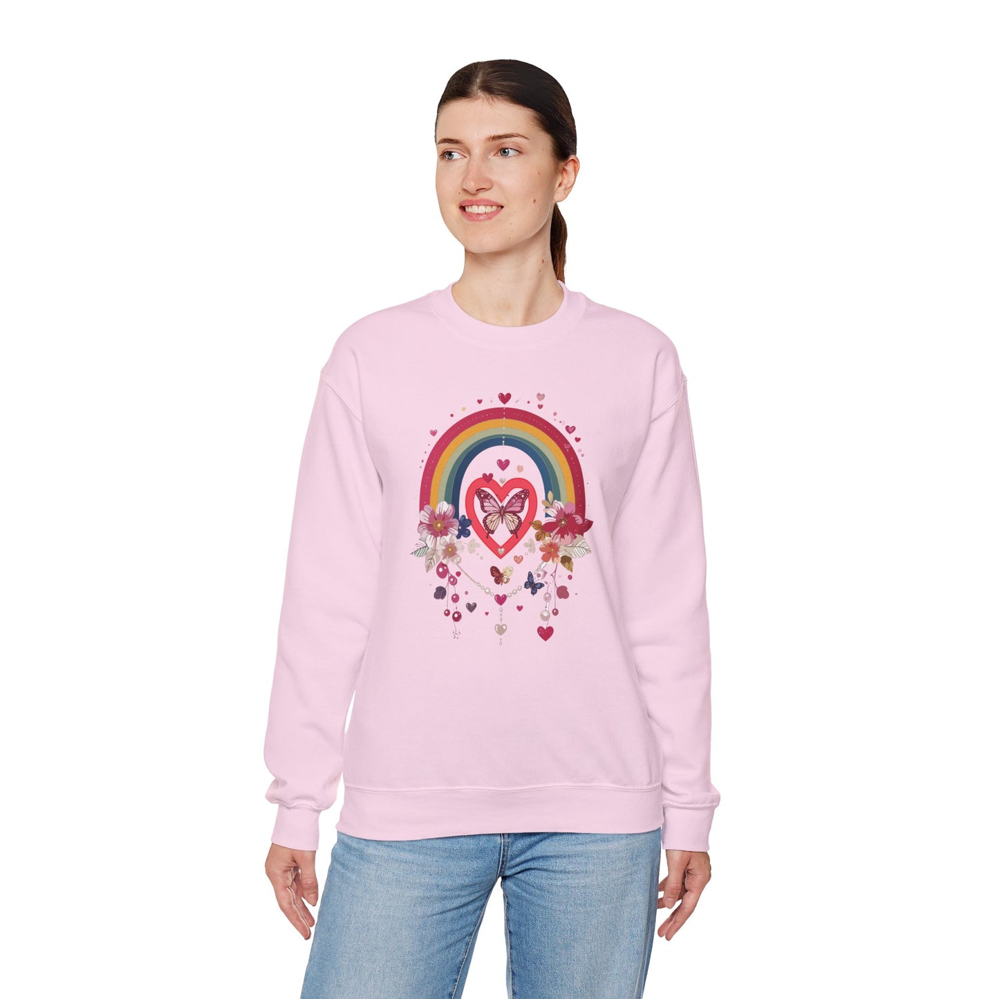 Rainbow Heart Sweatshirt, Floral Heart Sweatshirt, Floral Love Sweatshirt, Valentine's Day Sweatshirt, Rainbow Heart Floral Sweatshirt 113
